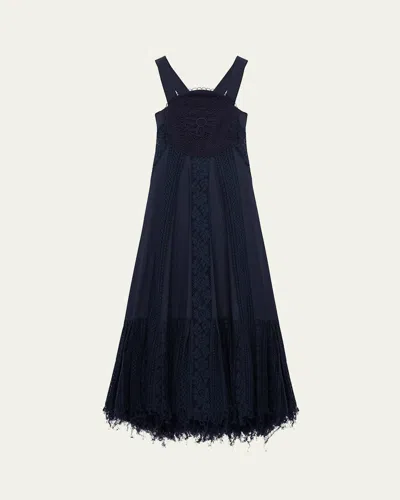 LOEWE LACE FRAYED HEM POPLIN DRESS