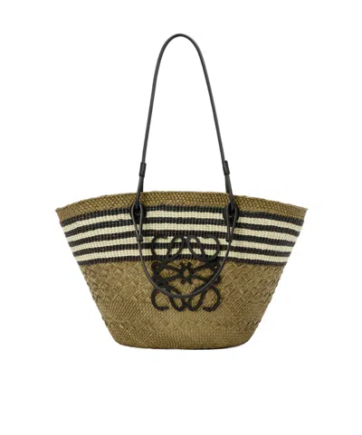 LOEWE MEDIUM ANAGRAM BASKET IN IRACA PALM AND CALFSKIN