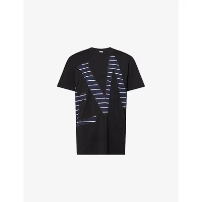 LOEWE MENS BLACK STRIPED-PATCH RELAXED-FIT COTTON-JERSEY T-SHIRT