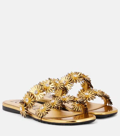 LOEWE PETAL FLOWER METALLIC LEATHER SANDALS