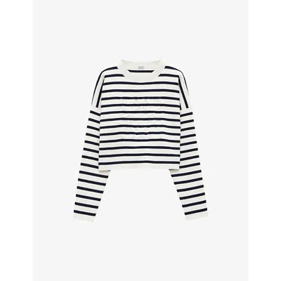 LOEWE WOMENS OFF-WHITE/NAVY ANAGRAM STRIPED STRETCH-KNITTED JUMPER