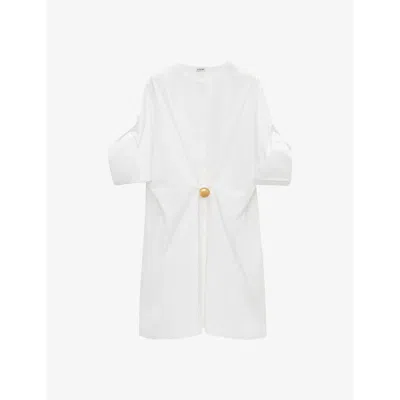 LOEWE WOMENS OPTIC WHITE PEBBLE SHORT-SLEEVED COTTON MINI DRESS