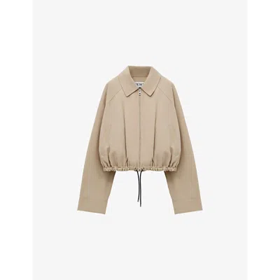 LOEWE WOMENS BEIGE BALLOON-SLEEVE GATHERED-HEM WOVEN JACKET