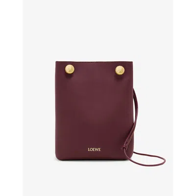 LOEWE WOMENS DARK BURGUNDY PEBBLE BRANDED LEATHER CROSS-BODY POUCH
