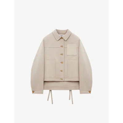 LOEWE WOMENS LIGHT BEIGE MELANGE WORKWEAR LOGO-PATCH CASHMERE AND WOOL JACKET