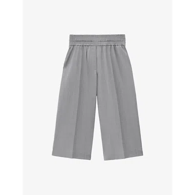 LOEWE WOMENS LIGHT GREY MELANGE LOGO-EMBROIDERED WIDE-LEG CROPPED WOOL-BLEND TROUSERS