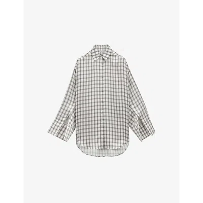 LOEWE WOMENS WHITE/GREY CHECK-PRINT RELAXED-FIT SILK SHIRT