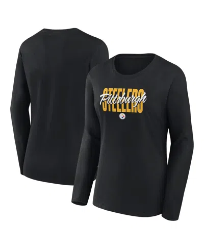LOGO ATHLETIC WOMEN'S BLACK PITTSBURGH STEELERS GRIP LONG SLEEVE T-SHIRT