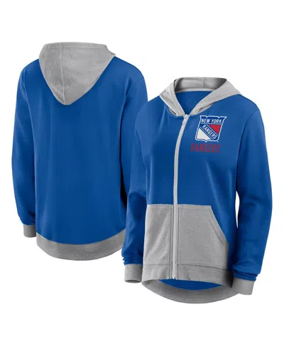 LOGO ATHLETIC WOMEN'S BLUE NEW YORK RANGERS HIT IT FRENCH TERRY FULL-ZIP HOODIE