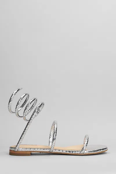 LOLA CRUZ GRETA FLAT FLATS IN SILVER LEATHER