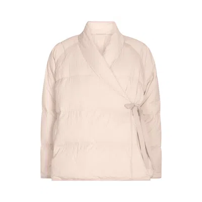 LONDON ATELIER BYPRODUCT WOMEN'S NEUTRALS BEIGE QUILTED WRAP DOWN JACKET