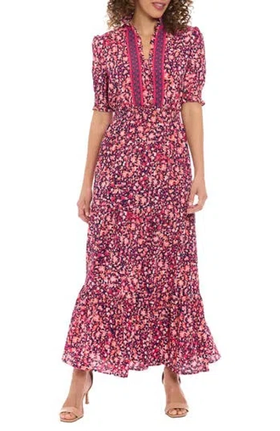 LONDON TIMES LONDON TIMES DITSY RUFFLE A-LINE MAXI DRESS