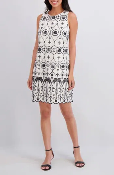 LONDON TIMES LONDON TIMES EMBROIDERED EYELET SLEEVELESS COTTON SHIFT DRESS