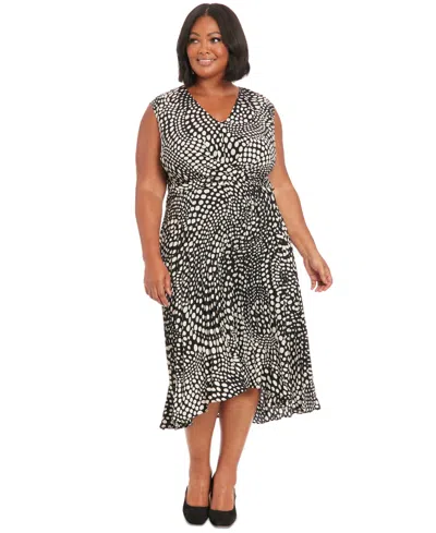 LONDON TIMES PLUS SIZE CRISSCROSS-FRONT HIGH-LOW MIDI DRESS