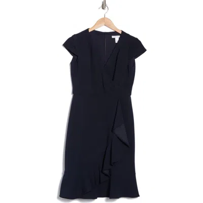 LONDON TIMES LONDON TIMES RUFFLE CAP SLEEVE SCUBA DRESS