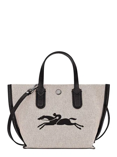 LONGCHAMP BEIGE HANDBAG WITH ADJUSTABLE AND REMOVABLE SHOULDER STRAP AND LOGO LETTERING ON THE FRONT IN COTTON