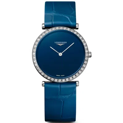 LONGINES LA GRANDE CLASSIQUE QUARTZ BLUE DIAL DIAMOND LEATHER STRAP WOMEN'S WATCH L4.523.0.90.2