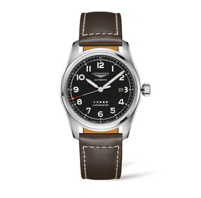 LONGINES MEN'S AUTOMATIC SPIRIT STAINLESS STEEL CHRONOMETER BROWN LEATHER STRAP WATCH 42MM