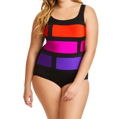 LONGITUDE COLOR BLOCK ONE PIECE SWIMSUIT IN STAINED GLASS PURPLE
