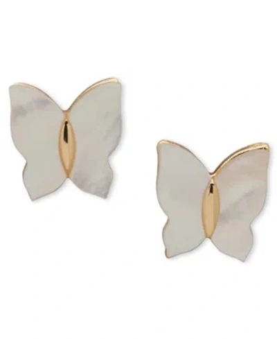 LONNA & LILLY GOLD-TONE MOTHER-OF-PEARL BUTTERFLY STUD EARRINGS