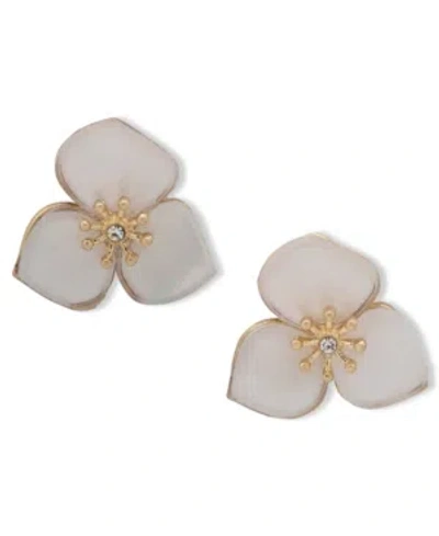 LONNA & LILLY GOLD-TONE PAVE & MOTHER-OF-PEARL FLOWER STUD EARRINGS