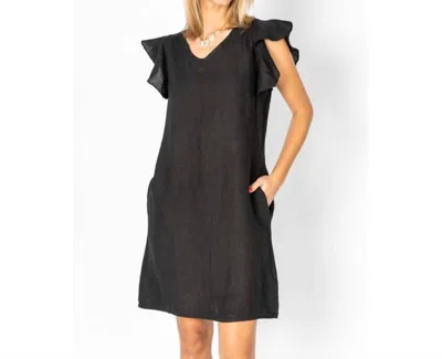 LOOK MODE USA LINEN BREEZE SHEATH DRESS IN BLACK