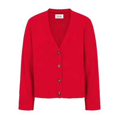 LOOP CASHMERE WOMEN'S LOFTY CASHMERE CARDIGAN IN ROUGE RED