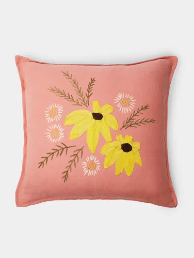 LORA AVEDIAN BUNCH OF FLOWERS HAND-EMBROIDERED LINEN CUSHION (19.5IN/50CM)