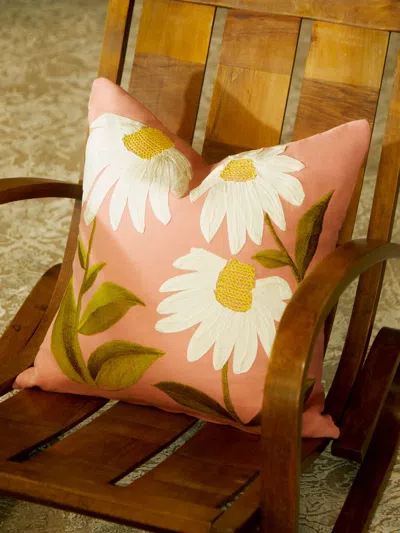 LORA AVEDIAN ODE TO ECHINACEA HAND-EMBROIDERED LINEN CUSHION (19.5IN/50CM)