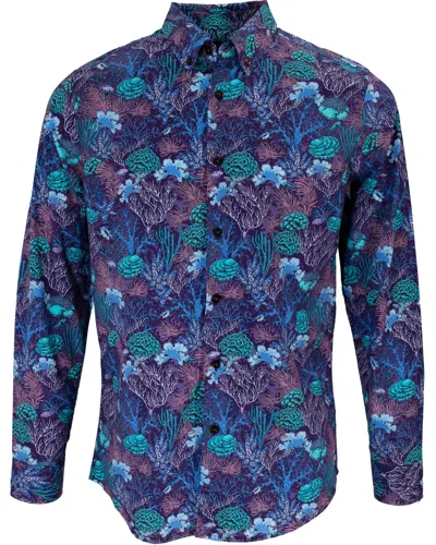 LORDS OF HARLECH MEN'S GREEN / BLUE / PURPLE MORRIS CORAL GARDEN SHIRT IN PURPLE
