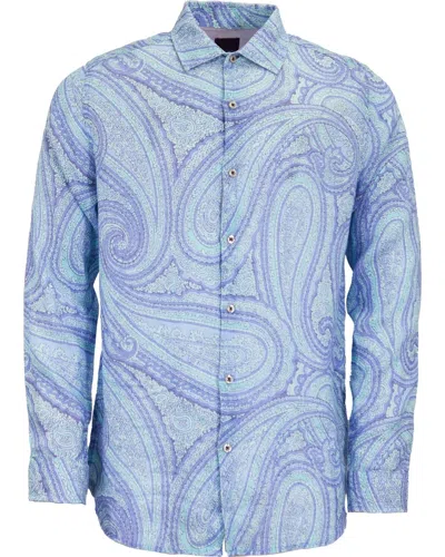 LORDS OF HARLECH MEN'S LAURENT WILD PAISLEY OXFORD LINEN SHIRT - BLUE