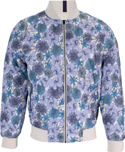 LORDS OF HARLECH MEN'S PURPLE / NEUTRALS / BLUE RON HIBISCUS GARDEN REVERSIBLE JACKET - PUMICE