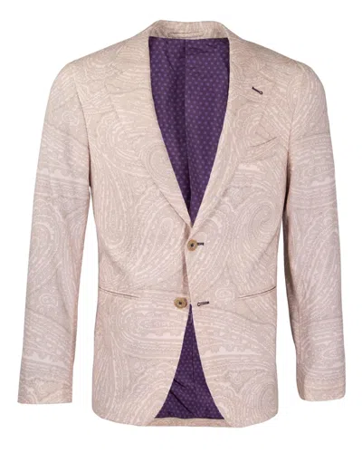LORDS OF HARLECH MEN'S NEUTRALS JUDD FULLY LINED WILD PAISLEY OXFORD TAILORED WOOL BLAZER - IVORY