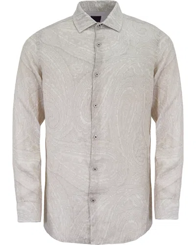 LORDS OF HARLECH MEN'S NEUTRALS LAURENT WILD PAISLEY OXFORD LINEN SHIRT -  IVORY