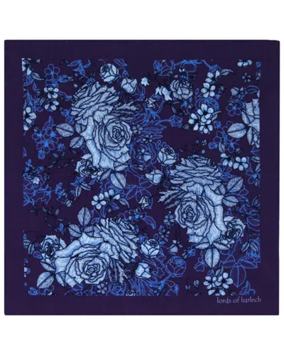 LORDS OF HARLECH MEN'S PURPLE HUDSON ROMA FLORAL MERINO HANDKERCHIEF  POCKET SQUARE - PLUM