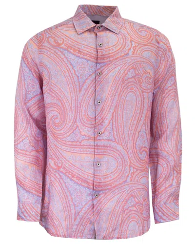 LORDS OF HARLECH MEN'S LAURENT WILD PAISLEY OXFORD LINEN SHIRT -  PINK
