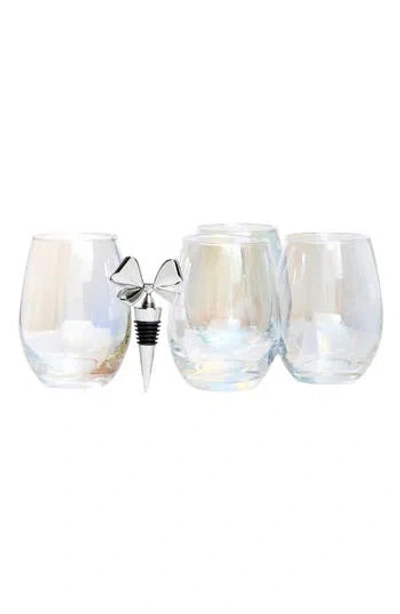 LORD'S ROCKS LORD'S ROCKS SET OF 4 STEMLESS WINE GLASSES & BOTTLE STOPPER