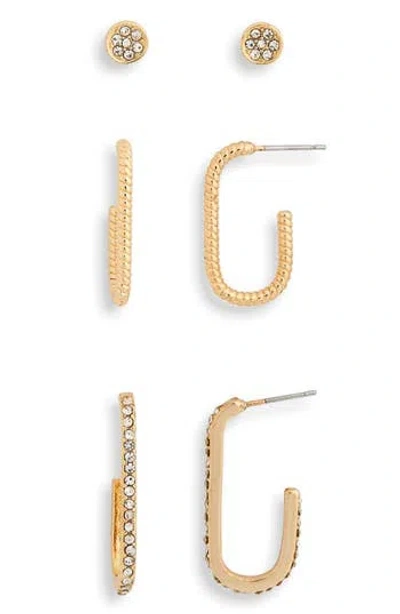 LOREN OLIVIA LOREN OLIVIA SET OF 3 CRYSTAL STUD & HOOP EARRINGS