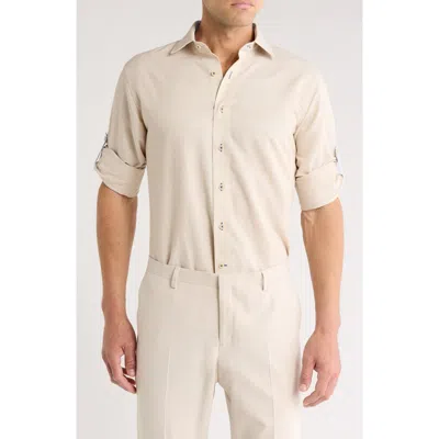 LORENZO UOMO LORENZO UOMO TRIM FIT TEXTURED COTTON & LINEN DRESS SHIRT