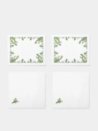 LORETTA CAPONI CACTUS HAND-EMBROIDERED LINEN PLACEMATS AND NAPKINS (SET OF 2)