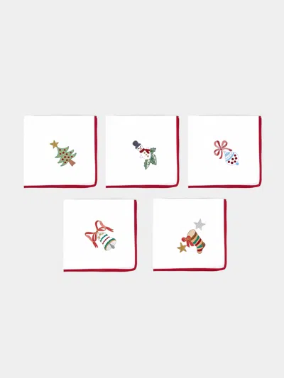 LORETTA CAPONI CHRISTMAS HAND-EMBROIDERED LINEN NAPKINS (SET OF 6)
