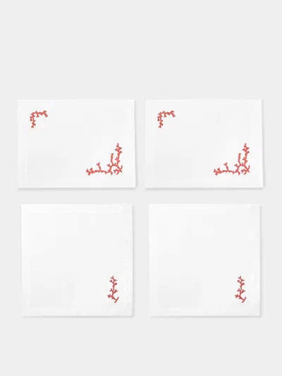 LORETTA CAPONI CORAL AJOUR HAND-EMBROIDERED LINEN PLACEMATS AND NAPKINS (SET OF 2) LORETTA CAPONI ABASK GIFT SET