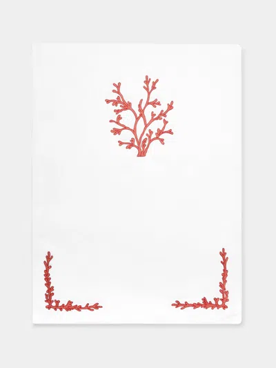 LORETTA CAPONI CORAL HAND-EMBROIDERED LINEN TABLE RUNNER (59IN/1.5M)