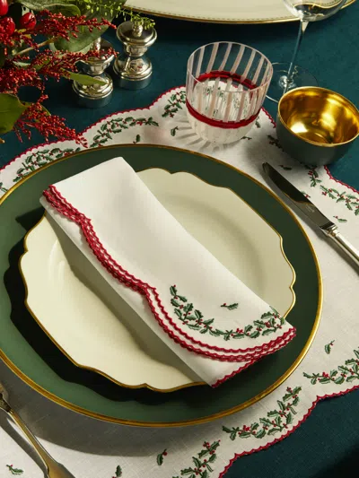 LORETTA CAPONI HOLLY HAND-EMBROIDERED LINEN NAPKINS (SET OF 6)