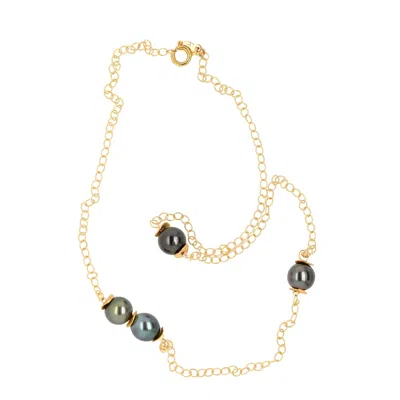 LORI KAPLAN DESIGN WOMEN'S BLACK / GOLD BLACK TAHITIAN PEARL CHAIN NECKLACE
