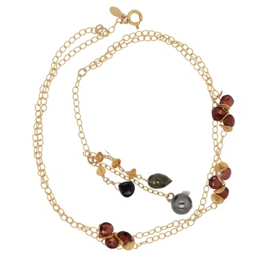 LORI KAPLAN DESIGN WOMEN'S BLACK / GOLD / YELLOW BLACK TAHITIAN PEARL TASSEL LONG NECKLACE