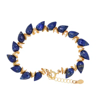 LORI KAPLAN DESIGN WOMEN'S GOLD / BLUE / WHITE SIGNATURE LAPIS & PEARL GOLD BRACELET