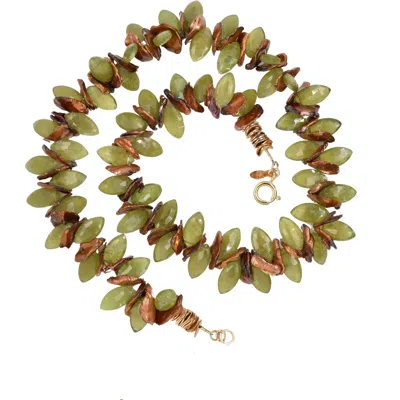 LORI KAPLAN DESIGN WOMEN'S GREEN / BROWN / GOLD KEISHI PEARLS & VESUVIANITE GOLD CHOKER