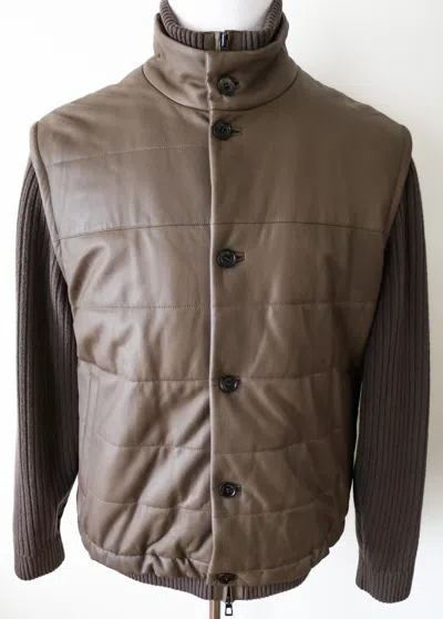 LORO PIANA $5995 LORO PIANA QUILTED LAMBSKIN LEATHER CASHMERE BOMBER JACKET + VEST SIZE 2XL