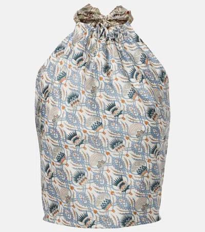 LORO PIANA ANNET PRINTED HALTERNECK SILK TOP